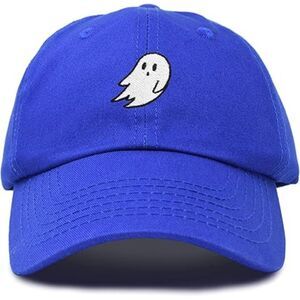 Unisex Royal Blue 100% Cotton Ghost Embroidered Adjustable Buckle Baseball Cap